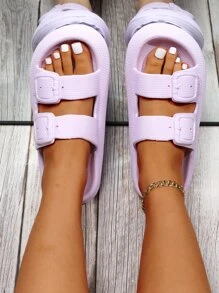 雙搭扣細節拖鞋 - 紫色 - 查看 3