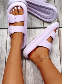 雙搭扣細節拖鞋 - 紫色 - 查看 4