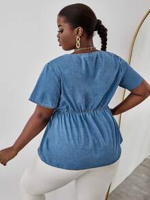 unicolor Babydoll Top en mezclilla - Azul lavado medio - Ver 2