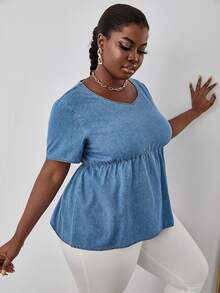 unicolor Babydoll Top en mezclilla - Azul lavado medio - Ver 5