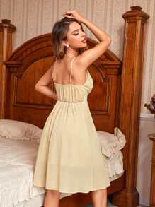 SHEIN 蕾絲拼接睡裙 - 杏色 - 查看 2