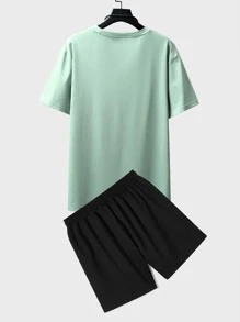 Manfinity Homme Men Letter & Picture Print Drop Shoulder Tee & Drawstring Waist Shorts - Multicolor - View 2