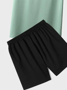 Manfinity Homme Men Letter & Picture Print Drop Shoulder Tee & Drawstring Waist Shorts - Multicolor - View 5