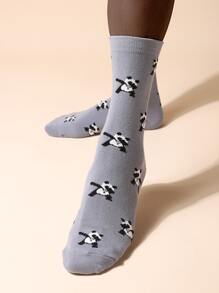 Hombres Calcetines de tripulación panda de dibujos animados con estampado - Multicolor - Ver 1