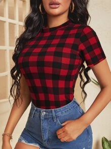 SHEIN SXY 大格紋小高領T恤 - 彩色 - 查看 1