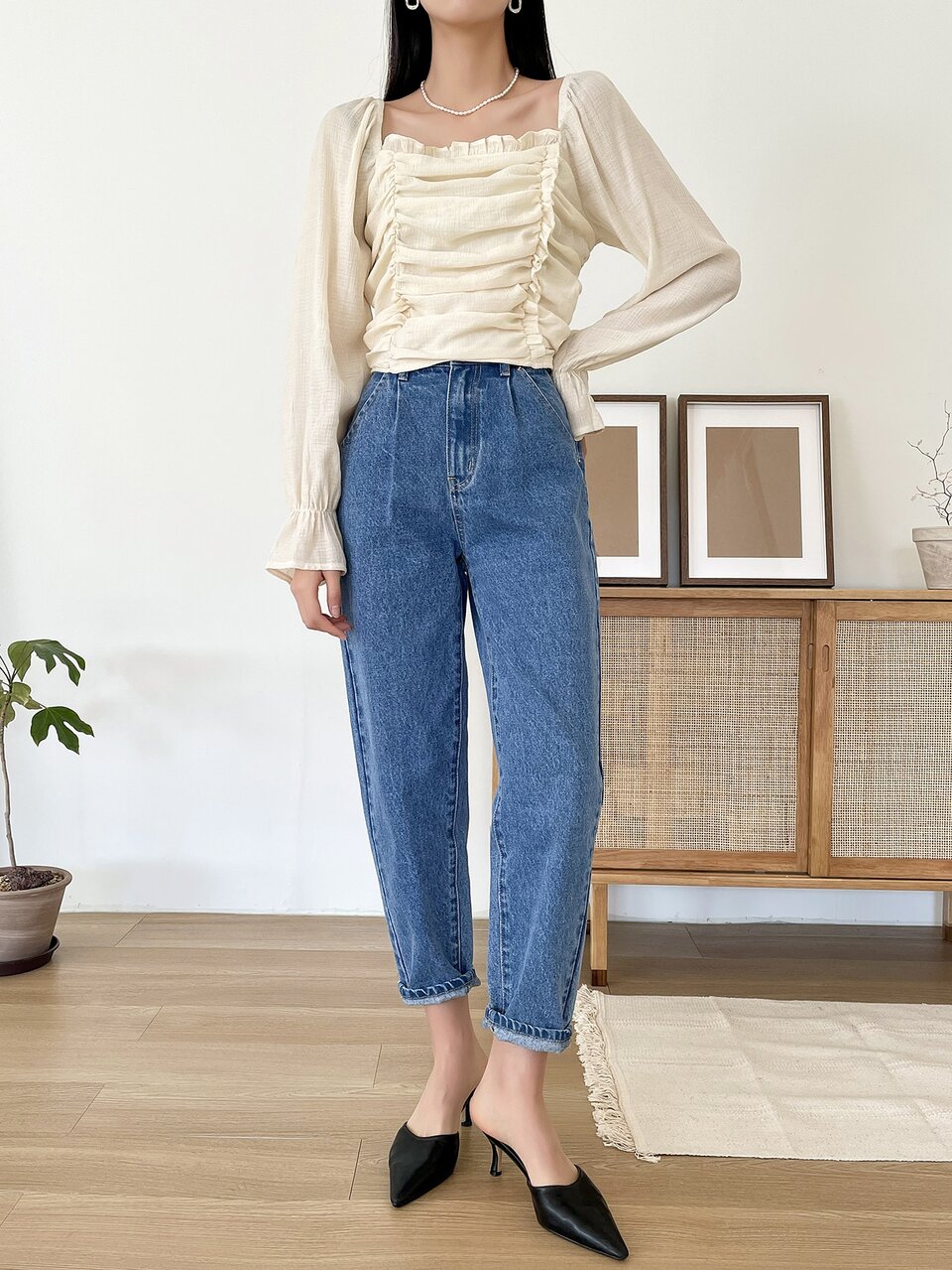 Ruched Frilled Flounce Sleeve Blouse