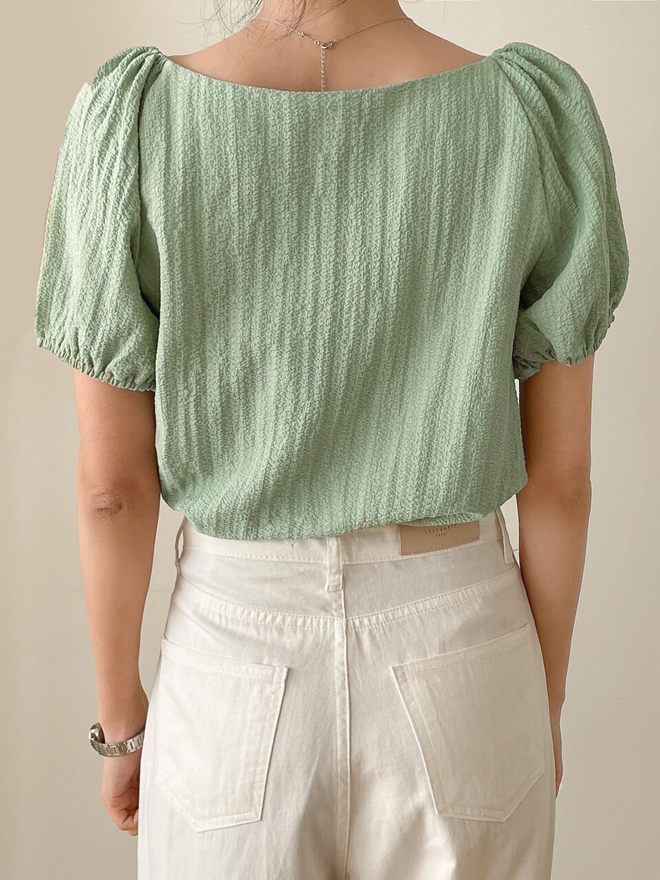 Ruched Fake Button Front Sweetheart Neck Textured Blouse