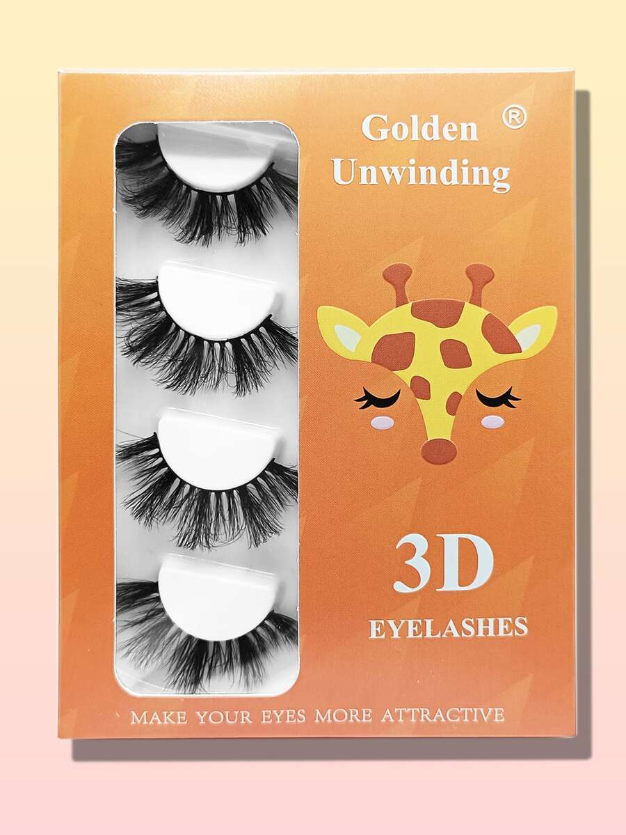 4pairs 3D Faux Mink Eyelashes - Black - View 1