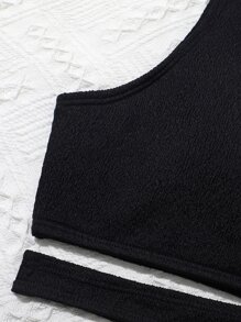 SHEIN Tween Girl Plain Cut-Out Bikini Set Summer Beach - Black - View 4