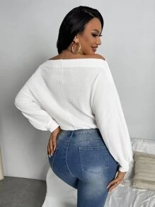 SHEIN Privé Áo thun nữ Dây kéo màu trơn Giải trí - trắng - Xem 2