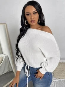 SHEIN Privé Áo thun nữ Dây kéo màu trơn Giải trí - trắng - Xem 5