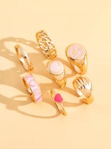 7 piezas Anillo con adorno de corazón - Amarillo Oro - Ver 2