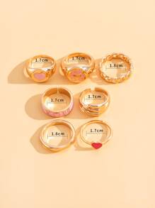 7 piezas Anillo con adorno de corazón - Amarillo Oro - Ver 4