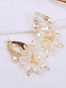 Faux Pearl Flower Decor Drop Earrings - Beige - View 2