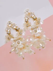 Faux Pearl Flower Decor Drop Earrings - Beige - View 5