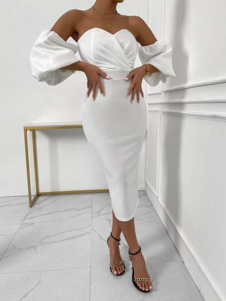 heaven sent ruched bust puff sleeve dress white Summer Elegant High Waist Lantern Sleeve Ruched Bust Dress Mini Dress at  Amazon Women's Clothing store