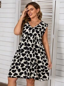 SHEIN LUNE Đầm Plus Size Xù Tim Tất cả trên in Giải trí - Đen và trắng - Xem 6