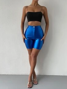 PU Solid Cycling Shorts - Royal Blue - View 4