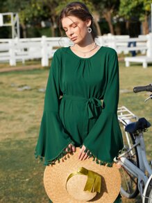 Al Najma 荷葉袖流蘇邊繫腰帶連衣裙