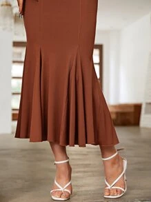 Modelyn Ribgebreide Scoop Hals Zeemeermin Jurk Maxi Dames Outfit Lange Avondjurken