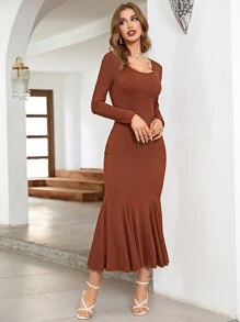 Modelyn Ribgebreide Scoop Hals Zeemeermin Jurk Maxi Dames Outfit Lange Avondjurken