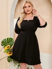 Celure Đầm Plus Size Lộ Lưng Ren lên màu trơn Gợi cảm - màu đen - Xem 4