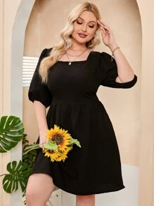 Celure Đầm Plus Size Lộ Lưng Ren lên màu trơn Gợi cảm - màu đen - Xem 2