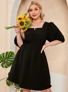 Celure Đầm Plus Size Lộ Lưng Ren lên màu trơn Gợi cảm - màu đen - Xem 6