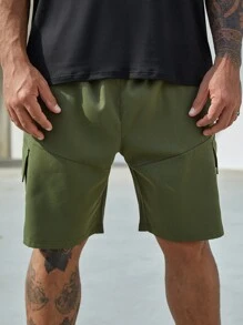 Manfinity 男士翻蓋口袋腰部抽繩短褲 - 軍綠色 - 查看 1