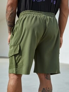 Manfinity 男士翻蓋口袋腰部抽繩短褲 - 軍綠色 - 查看 2