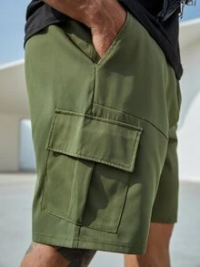 Manfinity 男士翻蓋口袋腰部抽繩短褲 - 軍綠色 - 查看 3
