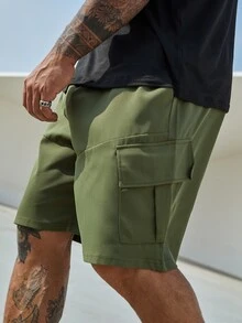 Manfinity 男士翻蓋口袋腰部抽繩短褲 - 軍綠色 - 查看 7