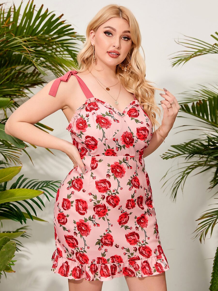 SHEIN Unity 大碼印花荷葉邊連衣裙 - 彩色 - 查看 1