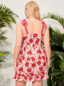 SHEIN Unity 大碼印花荷葉邊連衣裙 - 彩色 - 查看 2