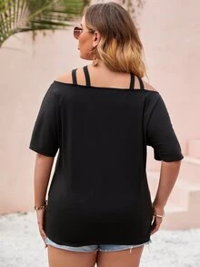 Áo thun Plus size Hội Chữ thập màu trơn Giải trí - màu đen - Xem 2