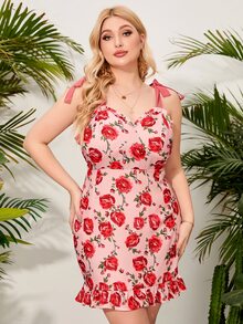 SHEIN Unity 大碼印花荷葉邊連衣裙 - 彩色 - 查看 6