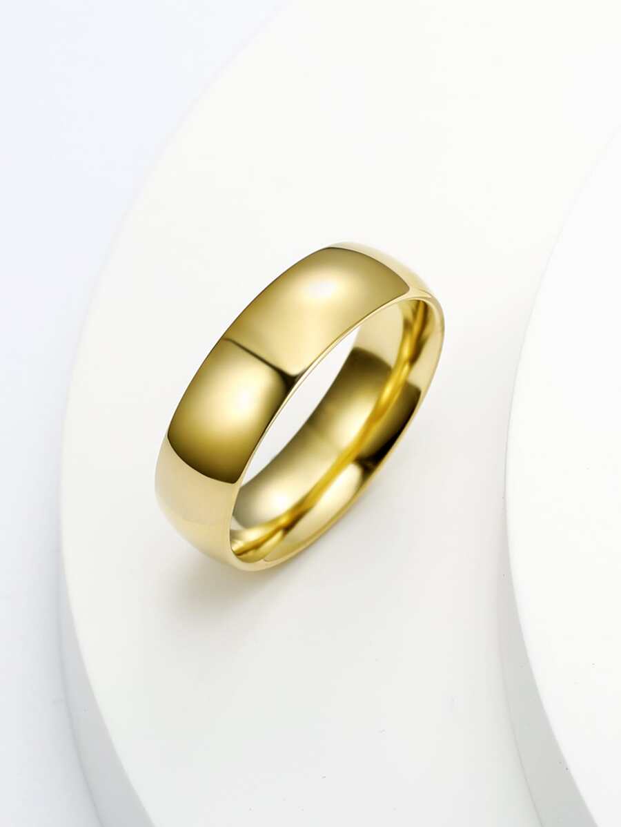 MONALLY Nhẫn mạ vàng 18K thiết kế thời trang tối giản bề mặt nhẵn cho phụ nữ tốt nghiệp vũ hội phụ kiện thép không gỉ trang sức mùa hè quà tặng kỷ niệm - Vàng - Xem 1