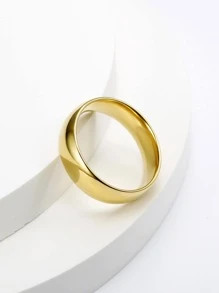 MONALLY Nhẫn mạ vàng 18K thiết kế thời trang tối giản bề mặt nhẵn cho phụ nữ tốt nghiệp vũ hội phụ kiện thép không gỉ trang sức mùa hè quà tặng kỷ niệm - Vàng - Xem 2