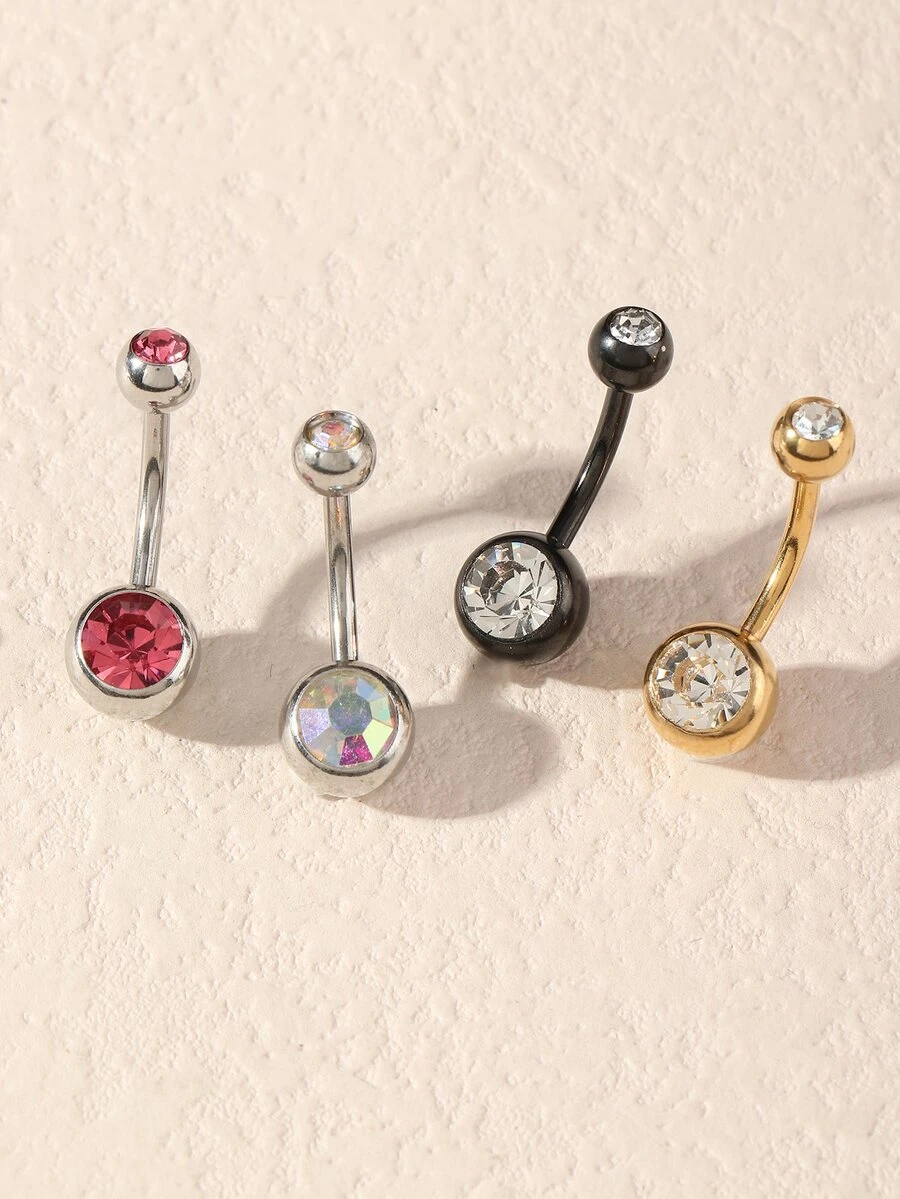 4pcs Rhinestone Decor Navel Belly Ring - Multicolor - View 1
