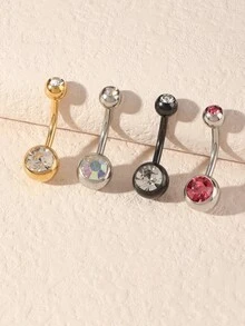 4pcs Rhinestone Decor Navel Belly Ring - Multicolor - View 2