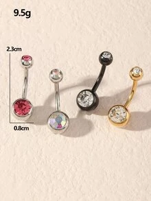 4pcs Rhinestone Decor Navel Belly Ring - Multicolor - View 3