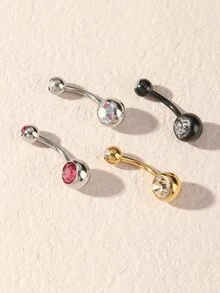 4pcs Rhinestone Decor Navel Belly Ring - Multicolor - View 4