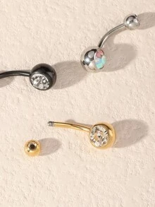 4pcs Rhinestone Decor Navel Belly Ring - Multicolor - View 5