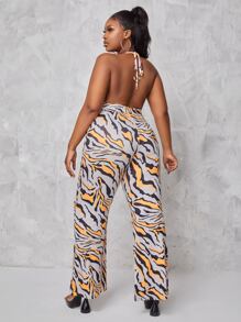 Maweii Plus All Over Print Cut Out Backless Halter Jumpsuit - Multicolor - View 2