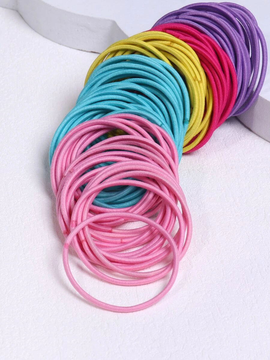 100pcs Girls' Korean Version Elastic Hair Ties With Assorted Colors For Daily Use - Multicolor - View 1