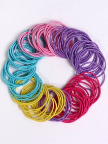 100pcs Girls' Korean Version Elastic Hair Ties With Assorted Colors For Daily Use - Multicolor - View 2