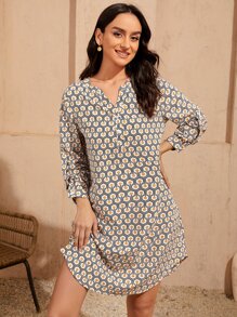 SHEIN Clasi Vestido con estampado geométrico de manga enrollada - Multicolor - Ver 5