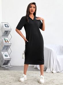 SHEIN EZwear Đầm màu trơn Giải trí - màu đen - Xem 2