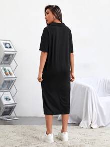 SHEIN EZwear Đầm màu trơn Giải trí - màu đen - Xem 3