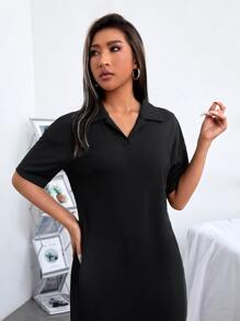 SHEIN EZwear Đầm màu trơn Giải trí - màu đen - Xem 5